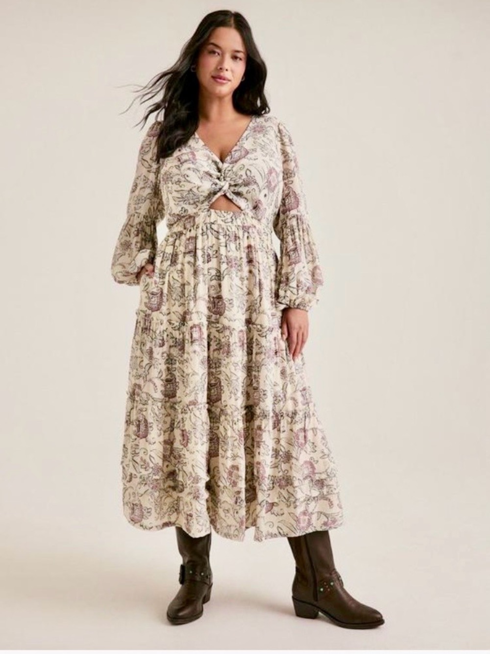 Torrid Boho Floral Cream Tiered Maxi Dress - Size 0X - NWT!